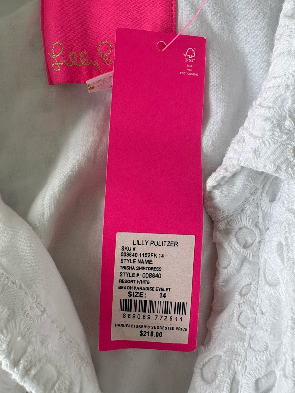 New w/Tags Lilly Pulitzer $218 Trisha Dress in Resort White eyelet Sz 14 - Picture 10 of 16